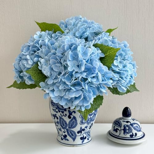 ZYTUYO 4 Pcs Real Touch Hydrangeas Artificial Flower 21 inches Light Blue