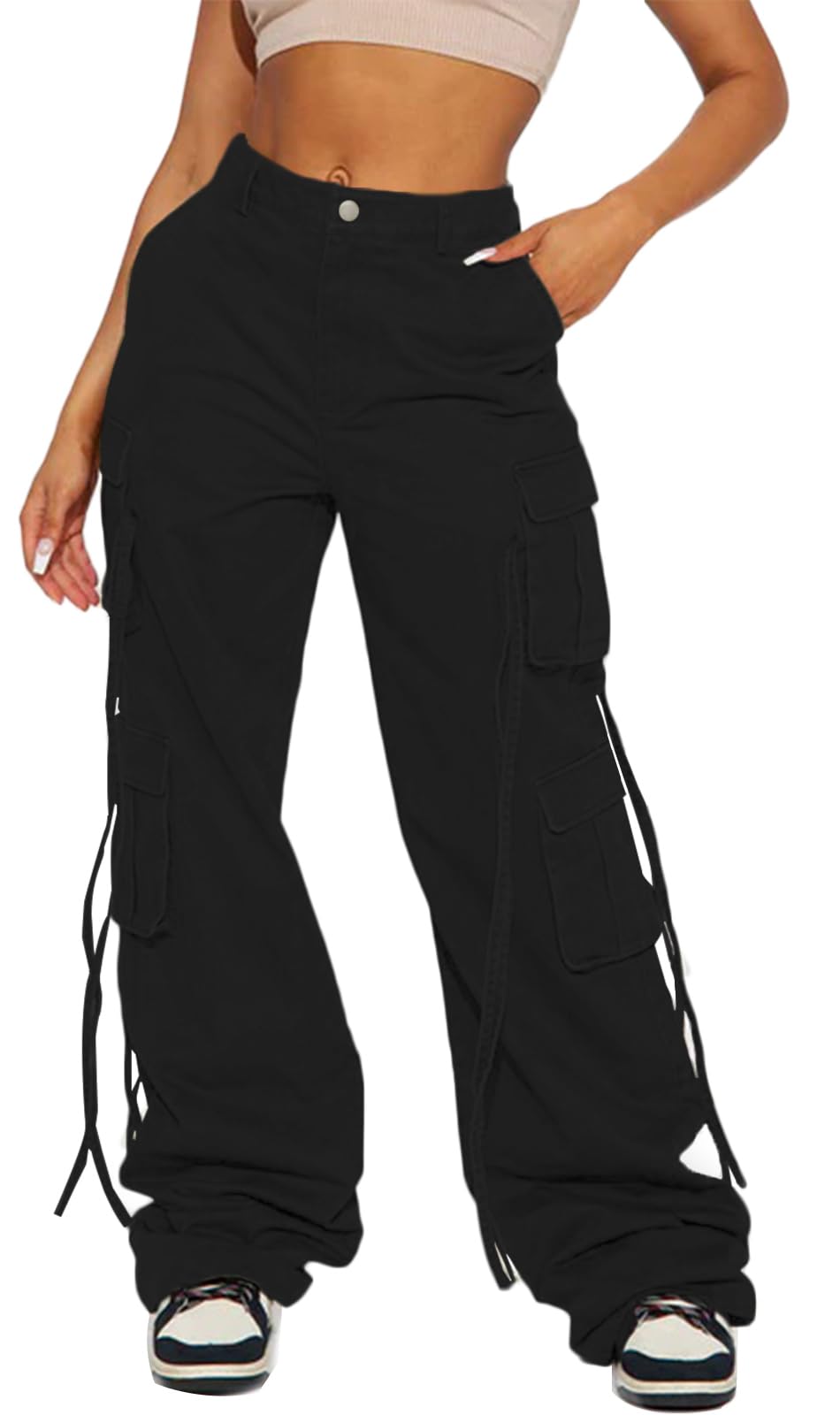 Pantalones cargo Y2K de cintura alta y pierna recta para mujer, ajuste relajado, con 6 bolsillos, ropa de calle, concierto, baile