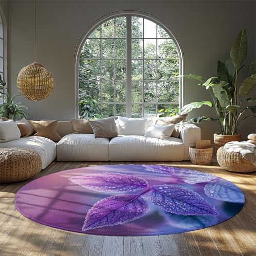 Tapis rond violet 80cm lavable et antidérapant pour chambre moderne - 3