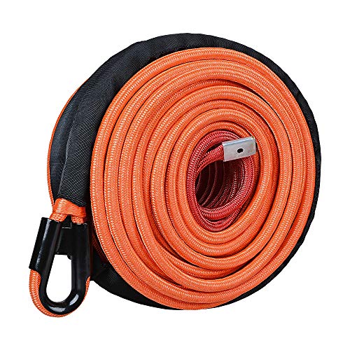 95ft 3/8 inch Orange Synthetic Winch Line Rope 22000LBs with All Heat Rock Guard for ATV UTV Truck RV KFI Marine Boat