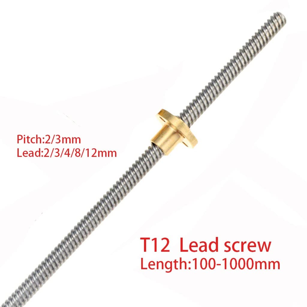 T12 Bleischrankstange, T12 Gewindestange Bleischraube for 3D -Drucker -Trapezschraube Mit Messingmuttern(250mm)