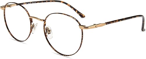 Firmoo Lentes de bloqueo de luz azul, antifatiga ocular, gafas de computadora redondas, de metal, para mujereshombres (+0.00)