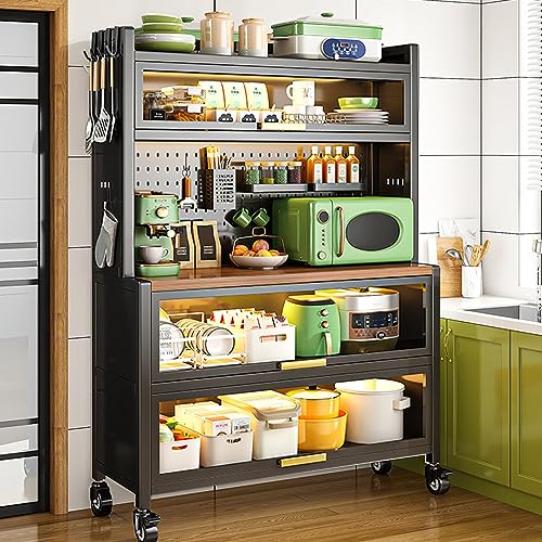Meuble de cuisine pour micro-ondes avec porte rabattable et panier