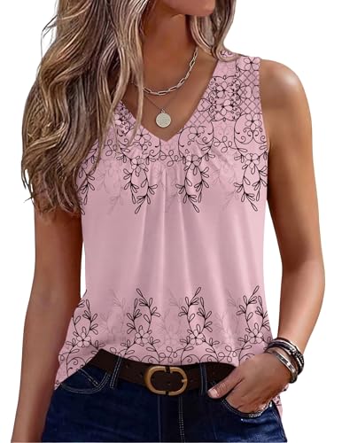 Image of Zeagoo Womens Tank Tops Summer Sleeveless Loose Fit Tops V Neck Pleated Shirts Basic Tees Dressy Casual Trendy Clothes