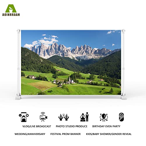Aoihrraan 3,5x2,5m European Alps Landscape Backdrop Swiss Mountains Green Forest Prairie Blue Sky Resort Photography Background Holiday Travel Party Wedding Portrait Wallpaper Photo Studio Props - Image 2