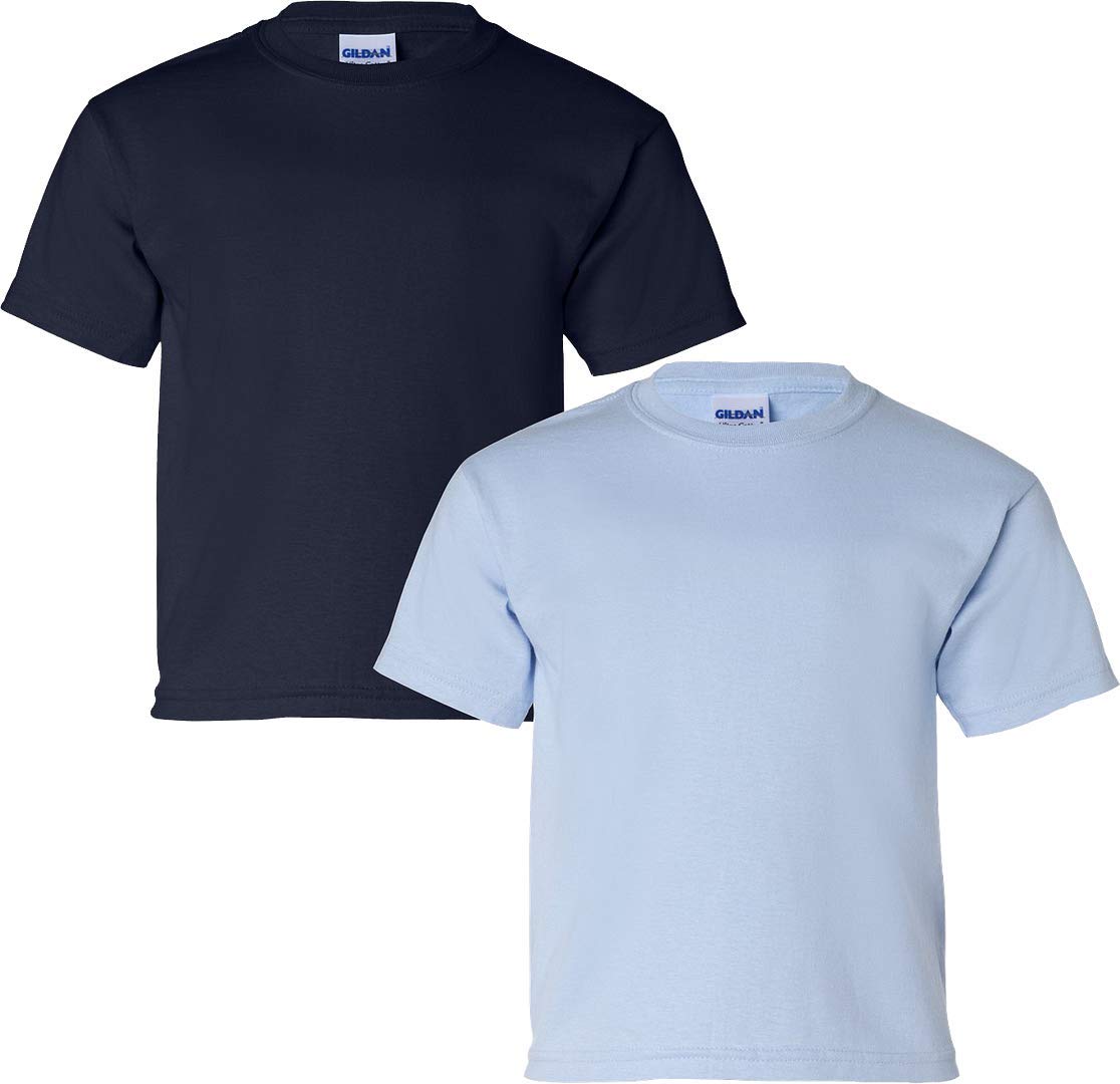 Gildan Kids' Ultra Cotton Youth T-Shirt, 2-Pack SML-Navy-LightBlue
