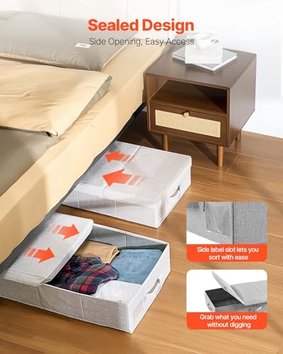Image of VEVOR Under Bed Storage with Lids, 31.7 x 15.9 x 6.1 Inch, 48L Large Underbed Clothes Storage Containers, Low Profile Gray Under Bed Drawer Shoe Organizer Bins Box for Blanket Shoe Bedroom, 2 Pack
