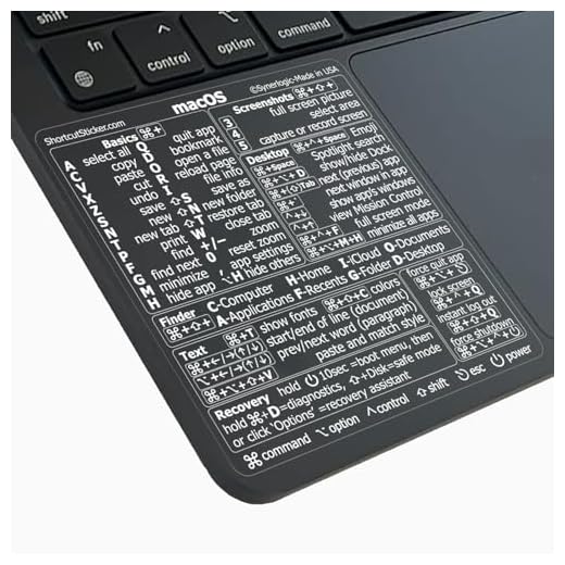 SYNERLOGIC Mac OS Keyboard Shortcuts Sticker | No-Residue Laminated Vinyl Cheatsheet black case MacBook Keyboard Sticker 83 x 83 mm (Clear/White)