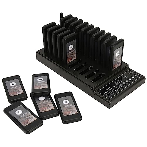 Restaurant Pager System, 1 Keyboard Transmitter with 20 Disc Receiver, Page Smart with 20 Pager, Pager System Buzzers, Restaurant Pagers Long Range, 20 Order Beeper (US