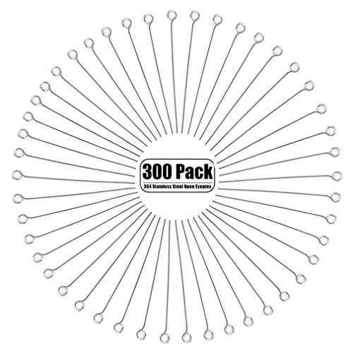300Pack Eye Pin 1.6inch/40mm 304 Stainless Steel Open Eyepins Headpins for Jewelry Necklace
