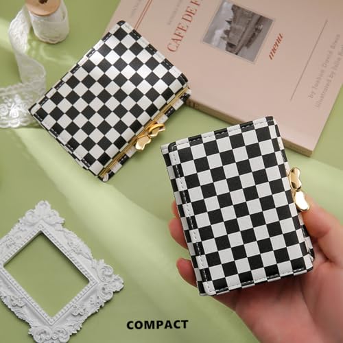 Checkered Coin Purse for Women Checkered Wallet for Teen Girls Aesthetic Wallet for Kids Teens Women Checkered Card Holder Small Wallet Black and White2
