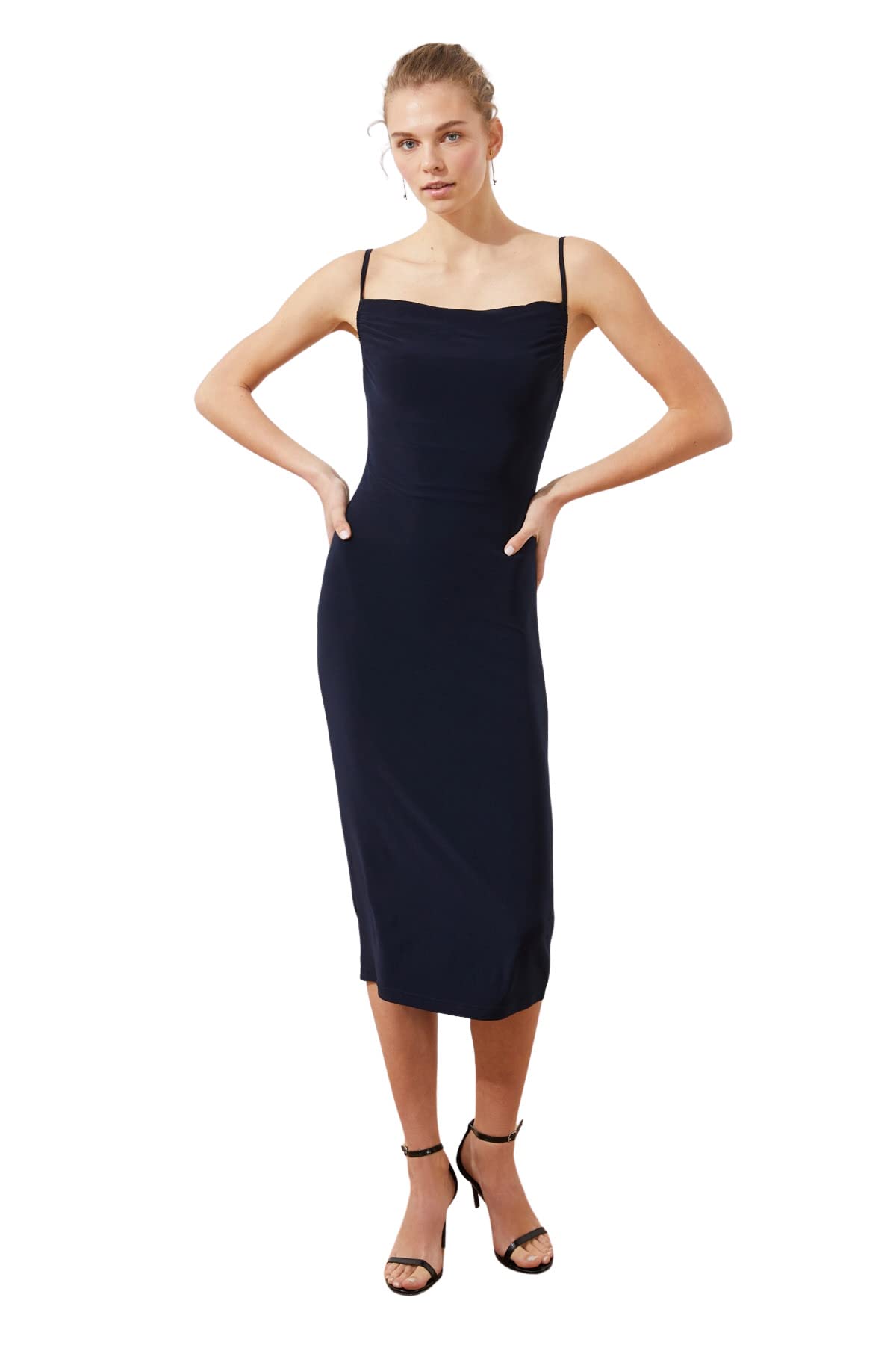 Trendyol Women Midi Bodycone Slim fit Knitted Dress Navy Blue