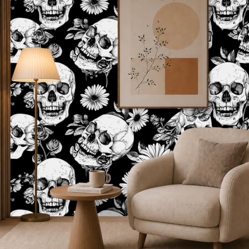 Image of Nuxovilar Skull Gothic Wallpaper Peel and Stick 12x18In PVC