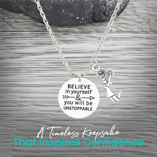 Cheer Necklace – Believe in Yourself & You Will Be Unstoppable Charm Pendant, Cheerleading Jewelry Gift for Teams & Cheerleaders3