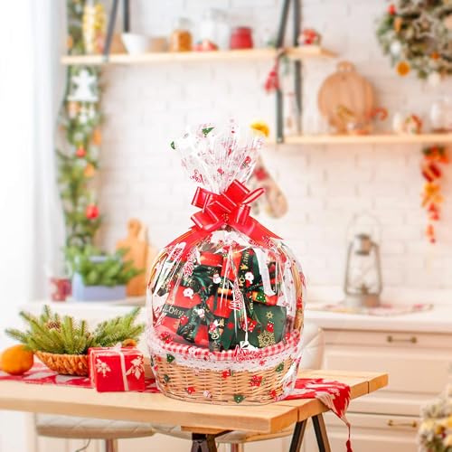 Image of JOYIT 35 in x 50 ft Christmas Cellophane Wrap Roll - 3 Mil Thick Transparent Merry Christmas Cellophane Wrapping Paper, Colored Cellophane Wrap for Gift Flower Basket Decoration