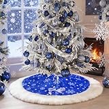 yuboo Christmas Tree Skirt, 36 Inch Blue&White Velvet Tree Skirt for Christmas Decorations for Home & Outdoor Party