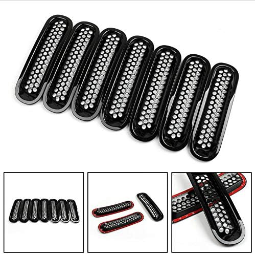 WTKSOY Front Grill Mesh Grille Insert Mesh Cover Honeycomb Kit for 2007-2016 Jeep Wrangler TJ & Unlimited - 7PCS Black