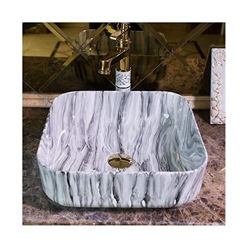 Lavabo de salle de bain céramique imitation marbre dessus vasque art carré encastré