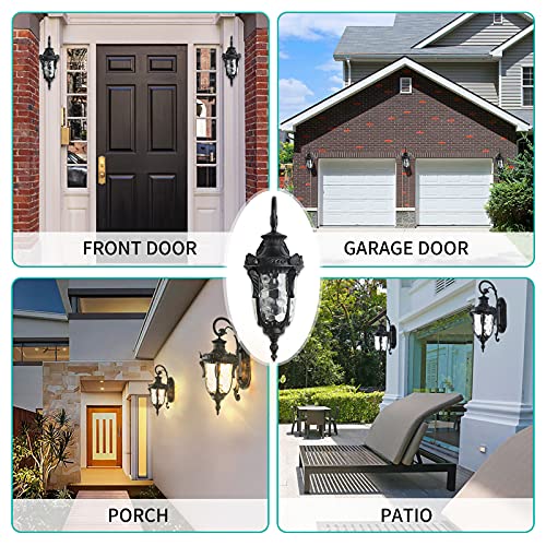 Lonedruid Outdoor Wall Light Fixtures Black 20.47" H Exterior Wall Lantern Waterproof Sconce Porch Lights Wall Mount With Hammered Glass Shade For House #TOP5