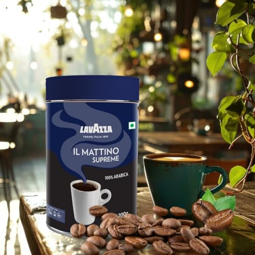 Image of Lavazza Il Mattino Supreme |Pure Ground Coffee | Premium Arabica | Medium Roast | Notes Of Nuts & Dried Fruits | Intensity 5 | 200G Bottle (Pack of 2)