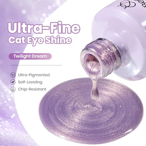 Image of Beetles Twilight Dream Purple Cat Eye Gel Nail Polish - 15ML Full Size Glitter Purple Cat Eye Spring Gel Polish Magnetic Shimmer Effect Soak Off UV Nail Art Design Salon DIY Manicure Gift for Women