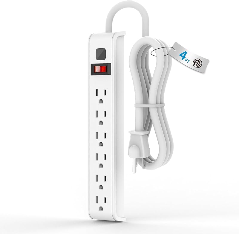 Surge Protector Power Strip, 4 Feet Extension Cord, 600 Joules Surge Protection, Multiple Protection 6 Outlet Strip, 14 AWG Cord, 15A/1875W, ETL Listed