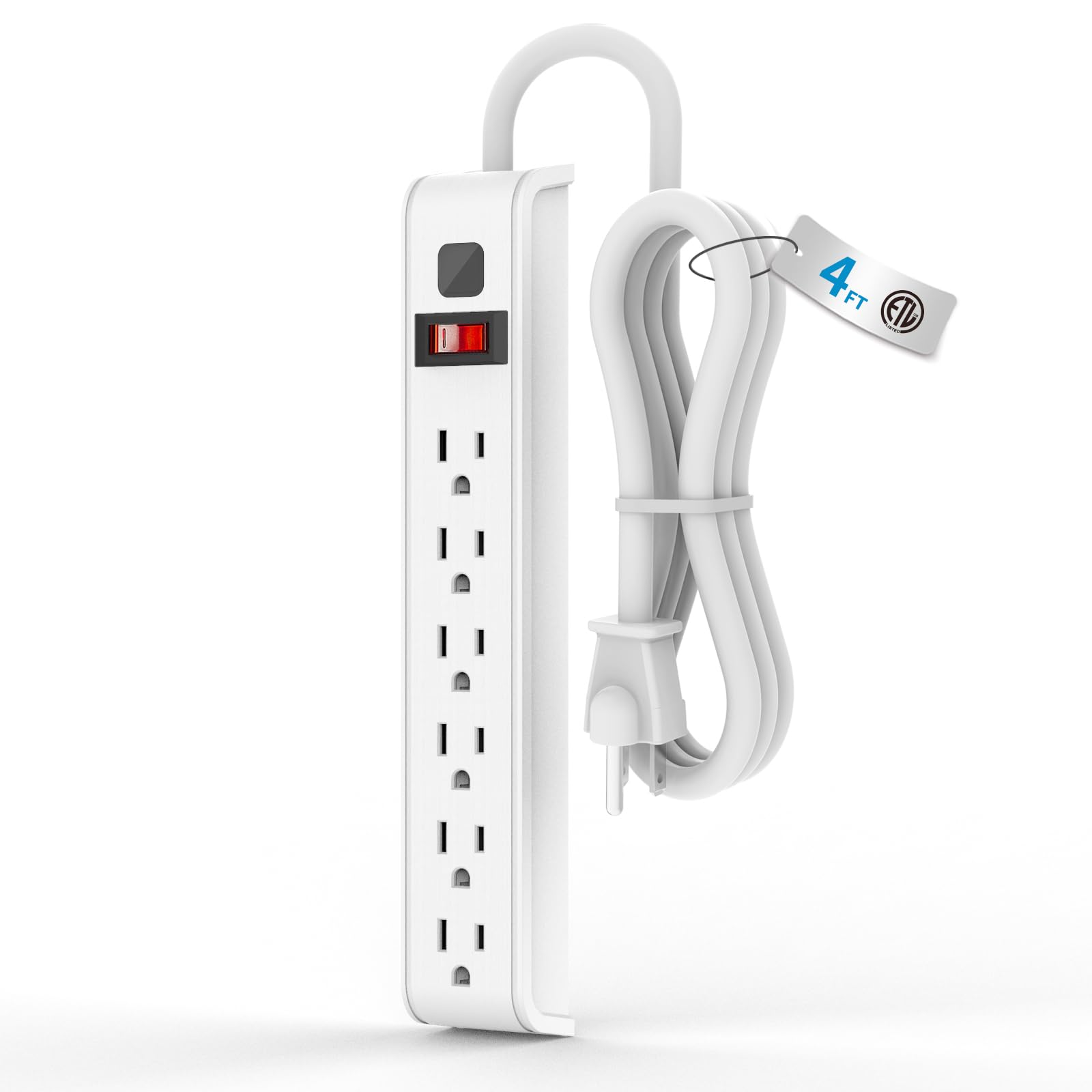 TiFFCOFiO Surge Protector Power Strip, 4-Foot Extension Cord, 600 Joules