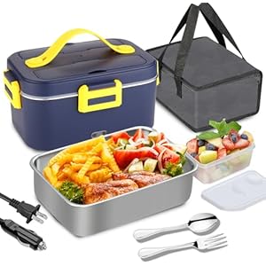 Heated Lunch Box – Electric Lunch Box Food Heater 1.8l for Adults, 3 in 1 Electric Lunchbox Portable Food Warmer for Car/Truck Drivers/Work with Spoon, Fork, Insulated Carry Bag, 12V/24V/110V