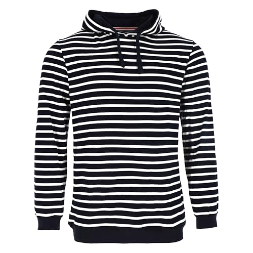 modAS Bretonisches Kapuzenshirt Pullover gestreift Unisex - Streifenpullover Ringelpullover mit Kapuze aus Baumwolle in Blau/Weiß Größe XL