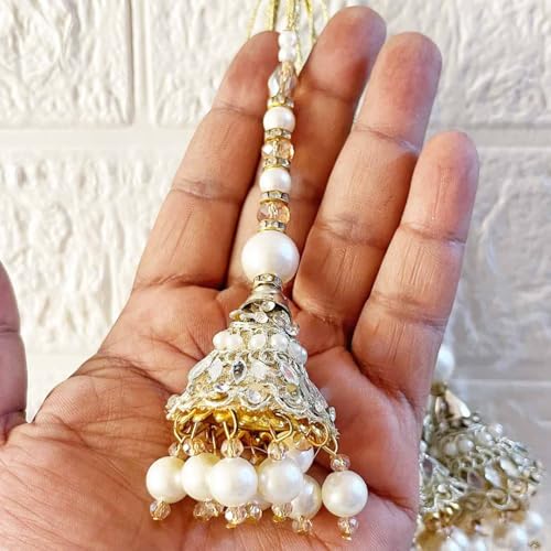 Image of Adikala Craft Store Handmade Ethnic Latkan Tassel Set of 2 for Saree Pallu, Blouse, Suits, Dupatta, Lehenga Decor (Silver Mirror Cone)