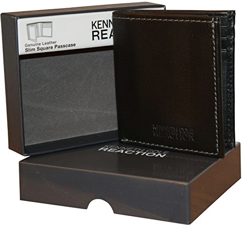 Kenneth Cole Reaction Men's Genuine Leather Passcase Wallet With Gift Box - Black