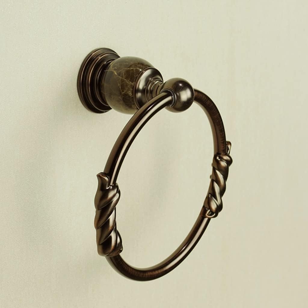 LSLYTQ American Towel Ring, Brown Bronze Full Copper Jade Hardware Pendant, Wall Mounted Bathroom Towel Hanger