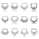 D&M Jewelry 12pcs 316L Stainless Steel - Vintage Septum Clicker Nose Ring 14g