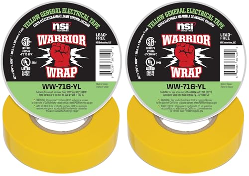 Image of NSI WW-716-YL WarriorWrap General 7 mil Vinyl Electrical Tape, 3 /4 inch Width, 60' Length, Yellow (Pack of 2)