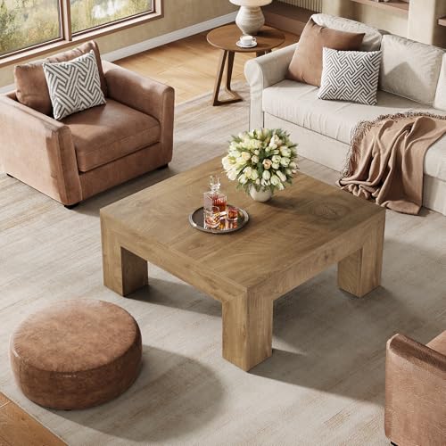 Tribesigns 39.4-Inch Square Coffee Table for Living Room, Farmhouse All MDF Center Cocktail Tea Table with Sturdy Wooden Legs, Easy Assembly, Yellow Brown - Image 4