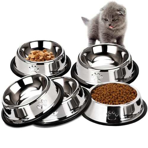 Katzennapf, Futternapf Katze & 5-teiliges Futterschüssel Katze – rutschfeste Schalen für Futter & Wasser, mindert Schnurrhaarmüdigkeit