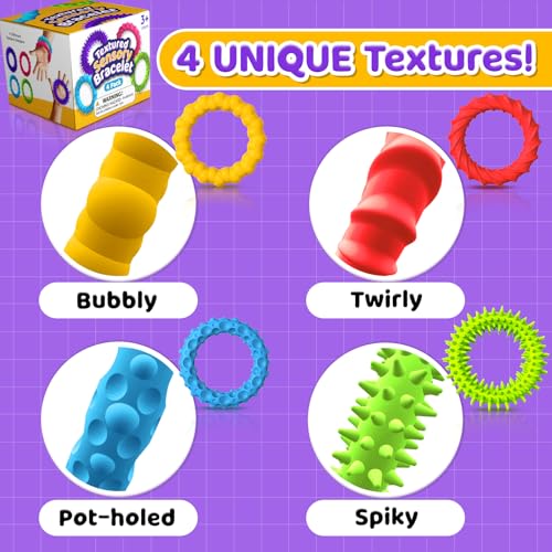 Sensory Fidget Toys for Kids Adults - 4 Pack Stretchy Fidget Bracelet | Texture & Calming Autism Sensory Toys for Special Needs Autistic Children | Calm Down Toy for Toddler Girls Boys