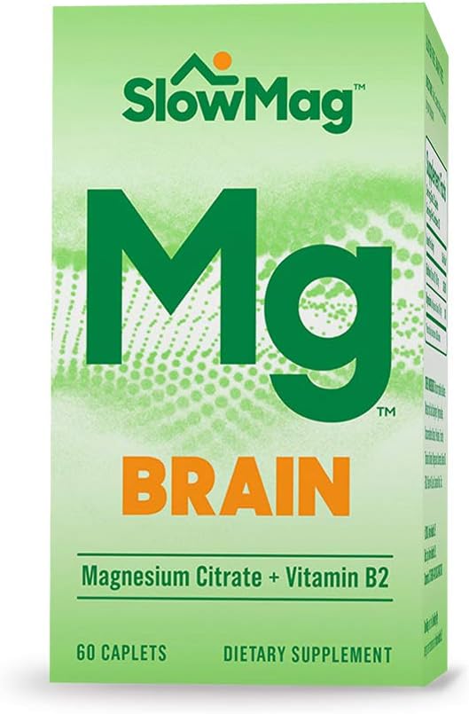 SlowMag Mg Brain Magnesium Citrate + Vitamin B2 Supplement, 60 Count (Pack of 1)