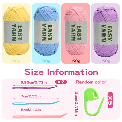 4x50g Crochet Yarn Chunky Yarn for Crochet Easy Cotton Yarn for Crochets with Easy-to-See Stitches, Stitch Markers - Image 2
