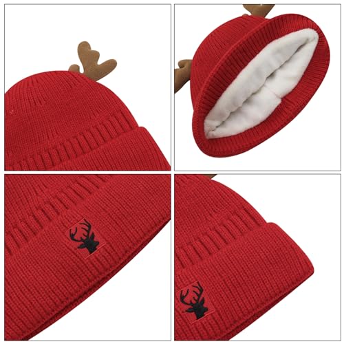 MOSSTYUS Lindo chapéu de alce de rena, gorro de malha quente de inverno, gorro de chifre de Natal, b