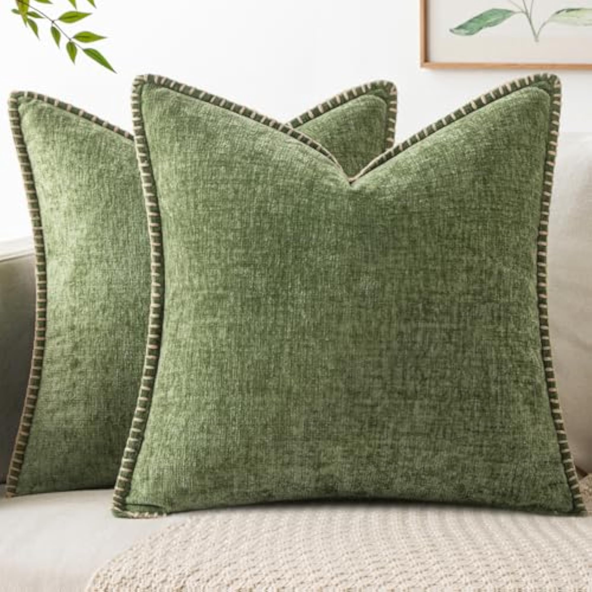 Decorative Couch Throw Pillow Covers, Sage Green 2 Pack