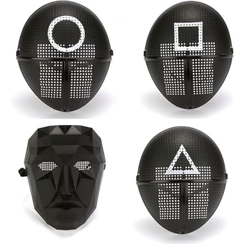 Halloween Cosplay Costume Accessory Game-Inspired Survival Mask,(Size Adult) Black Triangle,Round, Square, Boss Leader Design 4pc
