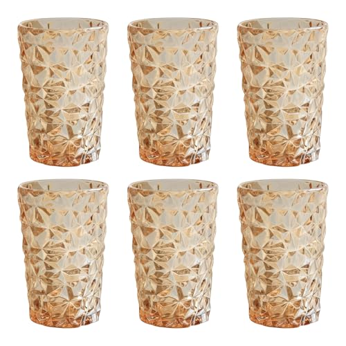 GMMH Lot de 6 verres vintage brillants colorés avec motif strié (cristal, doré brillant, verre à boire) - Verres à long drink - Verres à eau, à cocktail, gaufrage - Verre à vin