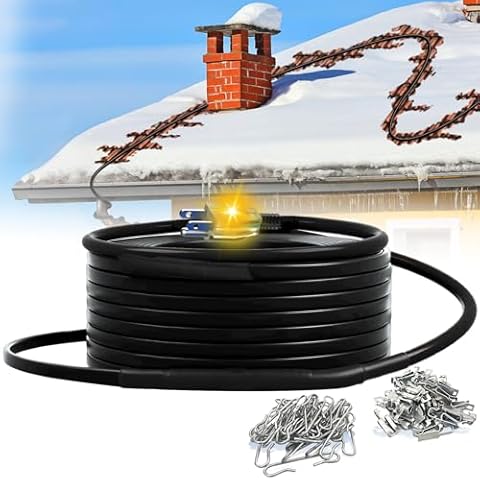 MAXKOSKO Roof Gutter De-Icing Heating Cable Kit, Electric Snow Melting Heat Tape with 10 ft Power Cold Lighted Plug, 7 W/Ft, 120 V, 160 FT Cover