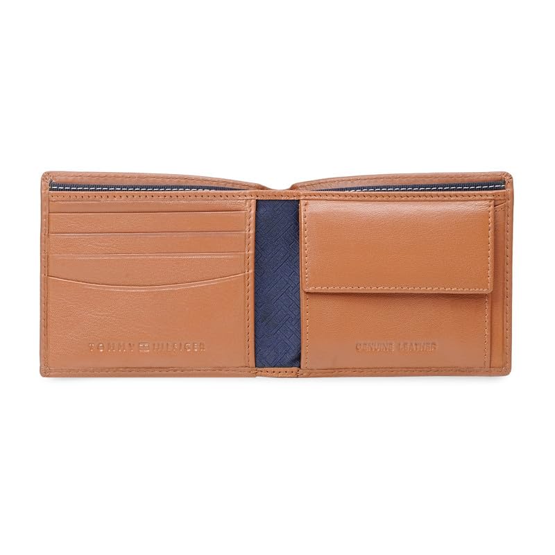 Image of Tommy Hilfiger Men's Leather Global Coin Wallet Colatina - Tan | Slim Bifold with 4 Card Slots, 2 Bill CompartMen'sts & 6-Month Warranty | Stylish Purse for Men's