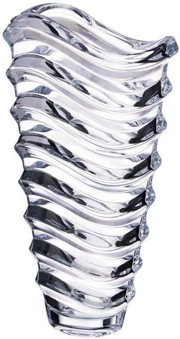 Jarrón de cristal bohemio de 13 pulgadas con forma de ondas. Cristal sin plomo. Hecho a mano. Florero.