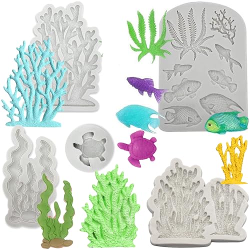 Ltsbaed 5 Piezas Marina Animales Moldes Silicona, 3D Marina Animales Moldes Silicona, Moldes De Fondant Animales Marinos, Fácil de desmoldar, conveniente, para Decorar Pasteles,Chocolate,Dulces
