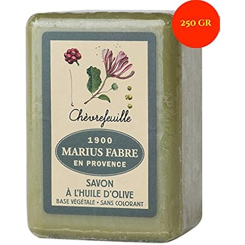Marseille soap 250 gr Olive Oil perfumed Honeysuckle. Marius Fabre since 1900 based Cover