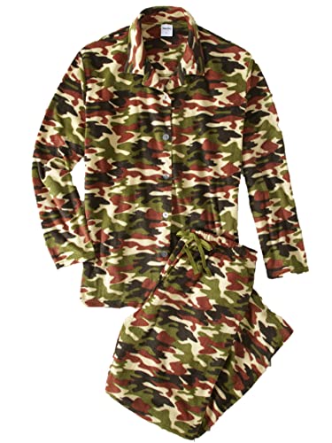 The Lakeside Collection Men's Pajama Set - Notch Collar Shirt and Drawstring Pants - Camouflage, M4