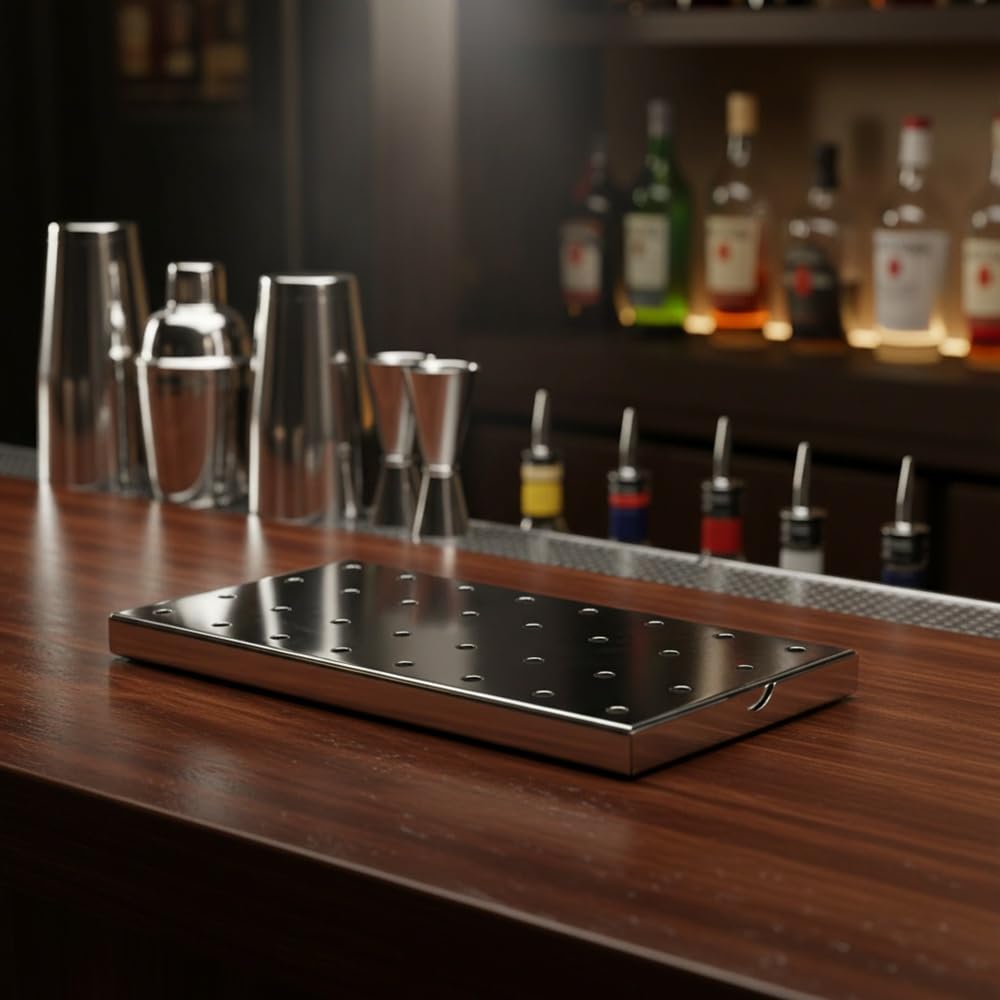 Griglia di preparazione in acciaio inox perforato dimensioni 30 x 15 cm, tappetino da bar in metallo scolapiatti barmat inox rettangolare vassoio di recupero bancone bar e ristorante